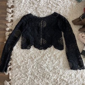 Design Lab Lace Crop Bell Sleeve Top